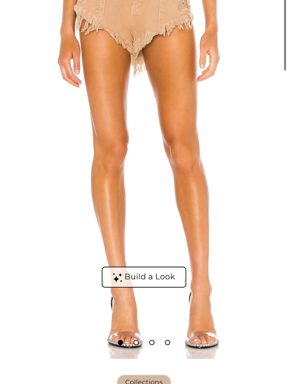 Retrofete Tan High-Rise Denim Shorts with Button Detail